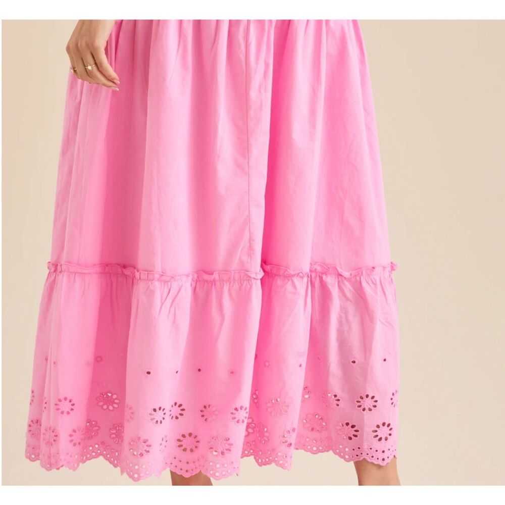 Light Pink Tiered eyelet lace skirt, mid calf - Picture 2 of 2